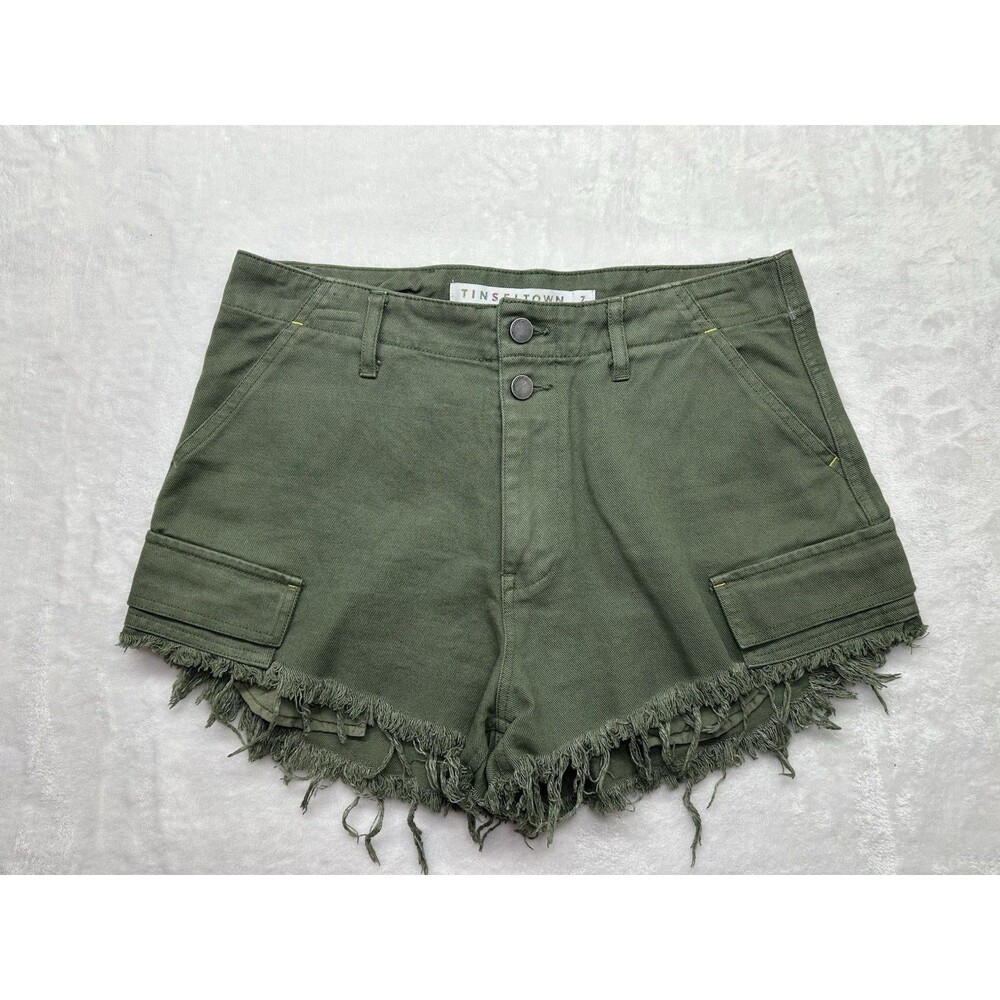 Tinseltown Women’s 7 Olive Green High Waist Cargo Shorts Distressed